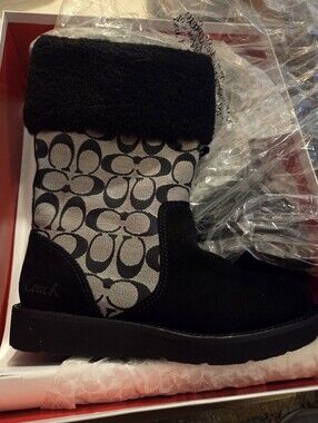 Coach Kally Signature Mid-Calf Boots Sz. 7.5 Black/Blkwht